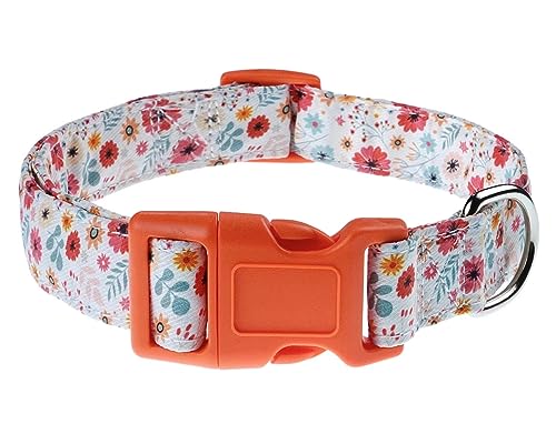 YLrank Hundehalsbänd Blumenblume Wassermelonenmuster Verstellbares, Weich & Komfort Hunde Halsbandfür kleine mittlere große Hunde Welpen Katzen(Orange Flower,L) von YLrank