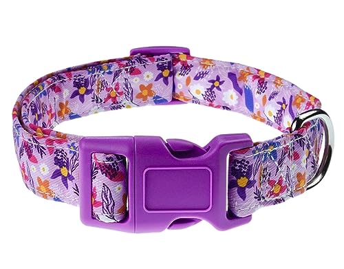 YLrank Hundehalsbänd Blumenblume Wassermelonenmuster Verstellbares, Weich & Komfort Hunde Halsbandfür kleine mittlere große Hunde Welpen Katzen(Purple Flower,M) von YLrank