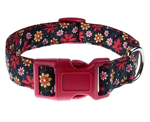 YLrank Hundehalsbänd Blumenblume Wassermelonenmuster Verstellbares, Weich & Komfort Hunde Halsbandfür kleine mittlere große Hunde Welpen Katzen(red Flower,XS) von YLrank