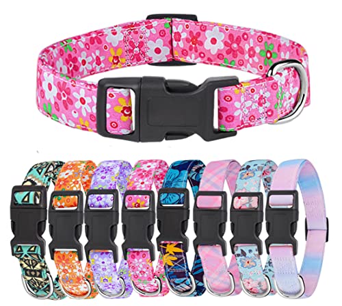 YLrank Hundehalsband mit Blumenmuster, niedliches Mädchen-Hundehalsband – weich, verstellbar, für Welpen, kleine, mittelgroße und große Hunde (rosa Blumenmuster, L) von YLrank