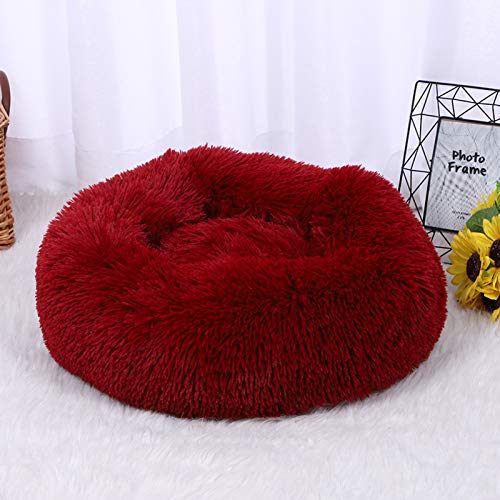 YMBKFan Beruhigende Hundebett Ultra Weich Donut Cuddler Dick Hundebett Anti-Slip Wasserdicht Katzenbett Maschinenwaschbar Runde Tierbett Für Kleine Mittelgroße Hunde Katzen-B 30 * 30cm(12 * 12inch) von YMBKFan