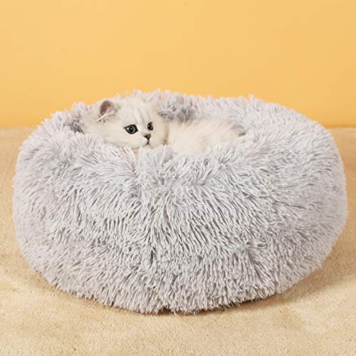 YMBKFan Runde Donut Hundebetten,Indoor Ultra Weich Katzenbett Tierbett Für Medium Kleine Hunde Haustierbett Flauschige Katze Hundebett Luxus Plüsch Haustierprodukte-B 40cm(16inch) von YMBKFan