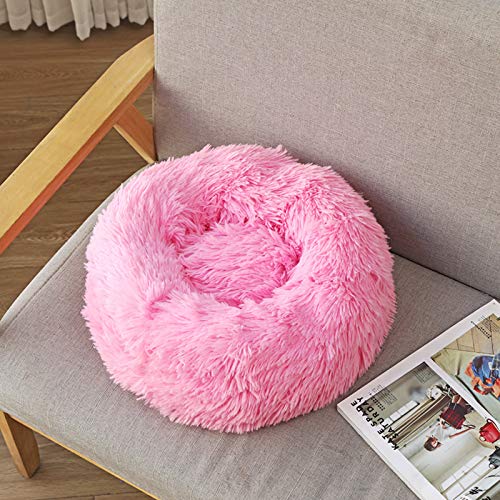 YMBKFan Winter Warm Dick Katze Hundesofa Hundesofa Pad,Langeplüsch Tiefschlaf Kleiner Hund Runde Flauschige Hundebett Katzenbett Atmungsaktiv Weich Baumwolle Tierbett-B 40cm(16inch) von YMBKFan