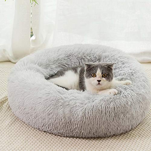 YMBKFan Winter Warm Hundebett Katzenbett Kissenbett Donut Cuddler Für Hund Katze Erleichterung Verbesserter Schlaf Maschinenwaschbar WASSERDICHTER Boden Tierbett Haustierprodukte-R 50cm(20inch) von YMBKFan