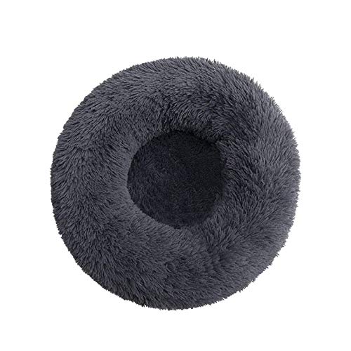 YMLOVE 1 x Haustierbett für Hunde und Katzen, rund, Prinzessinnen-Nest, warmes, weiches Plüsch, bequem für den Winter, Haustiermatte (60 cm, dunkelgrau) von YMLOVE