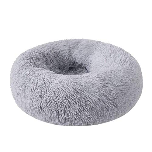 YMLOVE 1 x Haustierbett für Hunde und Katzen, rund, Prinzessinnen-Nest, warmes, weiches Plüsch, bequem für den Winter, Haustiermatte (60 cm, hellgrau) von YMLOVE