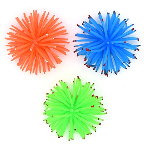 YMWALK Aquarium Ornament Dekoration, 3 Stück Weichkoralle Künstliche Seeigel Ball Anemone Ornament Aquarium Dekoration (Grün, Orange und Blau) von YMWALK