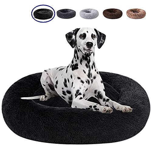 YMWD Hundebett Katzenbett Flauschig Rund aus Plüsch Donut Kuscheliges Hundekissen Hundekorb Waschbar mit Schwamm-rutschfestem Boden für Katzen und kleine Hunde,Black,110cm(43'') von YMWD