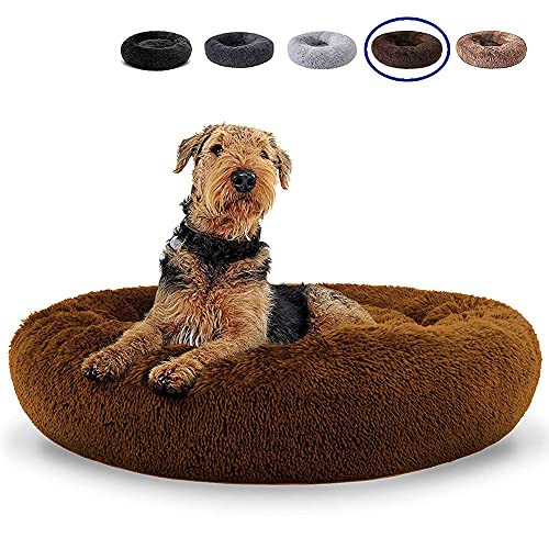 YMWD Hundebett Katzenbett Flauschig Rund aus Plüsch Donut Kuscheliges Hundekissen Hundekorb Waschbar mit Schwamm-rutschfestem Boden für Katzen und kleine Hunde,Dark Brown,110cm(43'') von YMWD