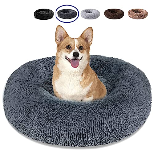 YMWD Hundebett Katzenbett Flauschig Rund aus Plüsch Donut Kuscheliges Hundekissen Hundekorb Waschbar mit Schwamm-rutschfestem Boden für Katzen und kleine Hunde,Dark Gray,100cm(39'') von YMWD