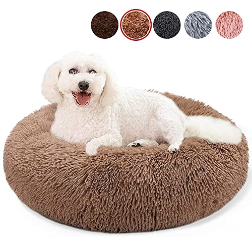 YMWD Hundebett Katzenbett Flauschig Rund aus Plüsch Donut Kuscheliges Hundekissen Hundekorb Waschbar mit Schwamm-rutschfestem Boden für Katzen und kleine Hunde,Light Brown,100cm(39'') von YMWD