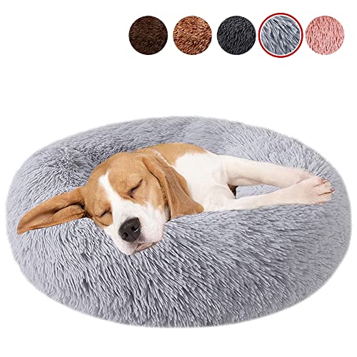 YMWD Hundebett Katzenbett Flauschig Rund aus Plüsch Donut Kuscheliges Hundekissen Hundekorb Waschbar mit Schwamm-rutschfestem Boden für Katzen und kleine Hunde,Light Grey,50cm(19'') von YMWD