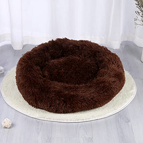 Hundebett Katzenbett Rund aus Plüsch Rundes Katzenbett Flauschig für Katzen und Kleine Hunde Plüsch Donut Haustierbett Rundes Hundebett Plüsch Katzenkissen Rund Kuschelbett,Dark Brown,110cm(43'') von YMWD