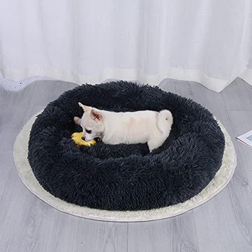 YMWD Hundebett Katzenbett Rund aus Plüsch Rundes Katzenbett Flauschig für Katzen und Kleine Hunde Plüsch Donut Haustierbett Rundes Hundebett Plüsch Katzenkissen Rund Kuschelbett,Dark Gray,40cm(15'') von YMWD