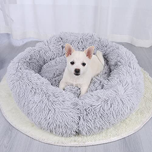 Hundebett Katzenbett Rund aus Plüsch Rundes Katzenbett Flauschig für Katzen und Kleine Hunde Plüsch Donut Haustierbett Rundes Hundebett Plüsch Katzenkissen Rund Kuschelbett,Light Grey,110cm(43'') von YMWD