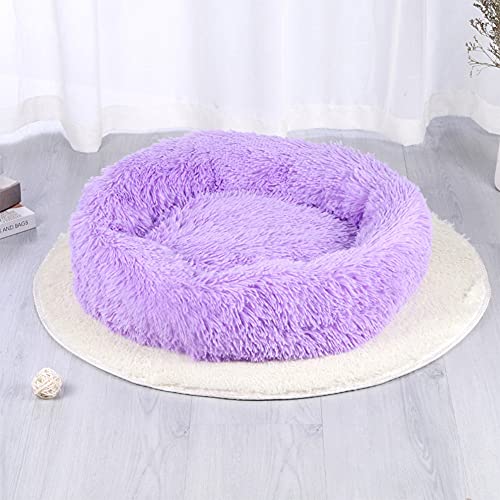 YMWD Hundebett Katzenbett Rund aus Plüsch Rundes Katzenbett Flauschig für Katzen und Kleine Hunde Plüsch Donut Haustierbett Rundes Hundebett Plüsch Katzenkissen Rund Kuschelbett,Purple,120cm(47'') von YMWD