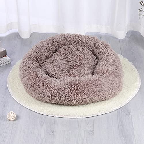 Hundebett Katzenbett Rund aus Plüsch Rundes Katzenbett Flauschig für Katzen und Kleine Hunde Plüsch Donut Haustierbett Rundes Hundebett Plüsch Katzenkissen Rund Kuschelbett,beige brown,110cm(43'') von YMWD