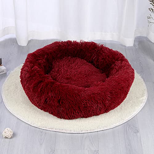 YMWD Hundebett Plüsch weich warm Donut Haustierbett für Hund Flauschiges kuscheliges Schlafbett Multi-Size-Haustier Sofa für klein-mittelgroße Hunde, Katzen maschinenwaschbar,Red Wine,100cm(39'') von YMWD