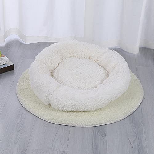 YMWD Hundebett Plüsch weich warm Donut Haustierbett für Hund Flauschiges kuscheliges Schlafbett Multi-Size-Haustier Sofa für klein-mittelgroße Hunde, Katzen maschinenwaschbar,White,100cm(39'') von YMWD