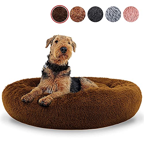 YMWD Plüsch Donut Hundebett Waschbar Katzenbett Rund Katzenbett Hunde Betten für Kleine, Mittelgroße Hunde, Katzen und Andere Haustiere,Dark Brown,40cm(15'') von YMWD