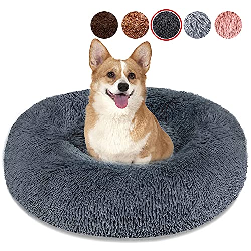 YMWD Plüsch Donut Hundebett Waschbar Katzenbett Rund Katzenbett Hunde Betten für Kleine, Mittelgroße Hunde, Katzen und Andere Haustiere,Dark Gray,110cm(43'') von YMWD