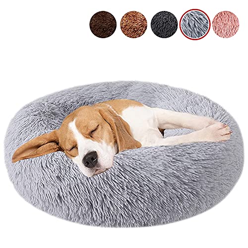 YMWD Plüsch Donut Hundebett Waschbar Katzenbett Rund Katzenbett Hunde Betten für Kleine, Mittelgroße Hunde, Katzen und Andere Haustiere,Light Grey,110cm(43'') von YMWD