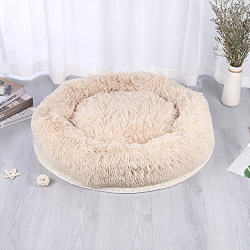 Weich Hundebett Sofa Katzenbett in Doughnut-Form waschbar Rundes Weich und Weich Kuschelbett für Haustiere Plüsch Hundekissen Bett für Hund und Katze und Verbesserter Schlaf,Beige white,120cm(47'') von YMWD