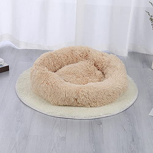 Weich Hundebett Sofa Katzenbett in Doughnut-Form waschbar Rundes Weich und Weich Kuschelbett für Haustiere Plüsch Hundekissen Bett für Hund und Katze und Verbesserter Schlaf,Beige yellow,110cm(43'') von YMWD