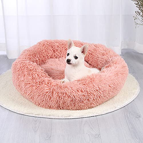 Weich Hundebett Sofa Katzenbett in Doughnut-Form waschbar Rundes Weich und Weich Kuschelbett für Haustiere Plüsch Hundekissen Bett für Hund und Katze und Verbesserter Schlaf,Leather Pink,110cm(43'') von YMWD