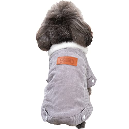 YMXWFC Hundemantel Winterhundepullover mit warmem Pelzkragen, Knopfverschluss-Hundemantel for kleine mittelgroße Hunde, Futter-Fleece-Hundweste for kaltes Wetter Sauber Halten (Color : Gray-M) von YMXWFC