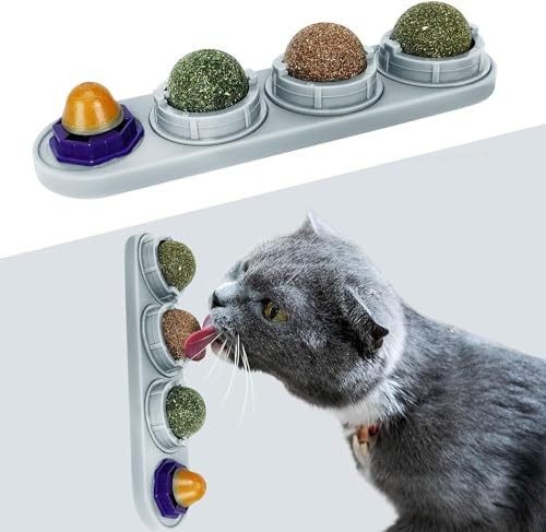 YNNHUDEEP Katzenminze Ball für Katzenwand, 4 Stück Katzenminze Spielzeug, Essbare Kätzchen Spielzeug, Extra Katzen Energieball für Katzen lecken, gesunde Kätzchen Zähne Reinigung, Zahn Kauspielzeug von YNNHUDEEP