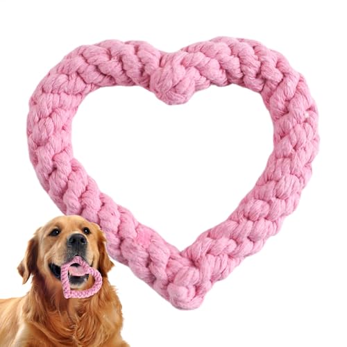 YNPQTDS Heart Rope Dog Toy, Rope Hearts Puppy Dog Toy, Valentine's Day Dog Chew Toys, Valentine's Day Puppy Throwing Toy, Heart Shaped Pet Chew Toy Rope Dog Squeaky Toys, Red Pink Heart Pet Chew Rope von YNPQTDS