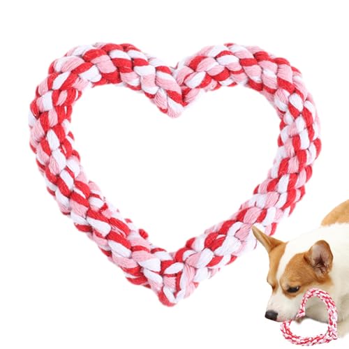 YNPQTDS Heart Rope Dog Toy, Rope Hearts Puppy Dog Toy, Valentine's Day Dog Chew Toys, Valentine's Day Puppy Throwing Toy, Heart Shaped Pet Chew Toy Rope Dog Squeaky Toys, Red Pink Heart Pet Chew Rope von YNPQTDS