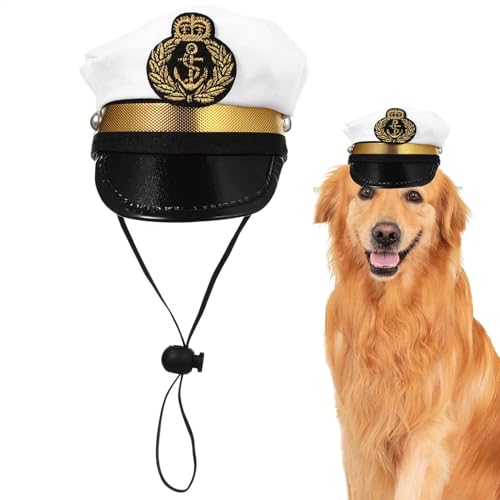 YNPQTDS Pet Sailor Hut, Hund Captain Hut | Weißer Kapitänshundhut verstellbar - Party Headwear Haustierbedarf, Kopfschmuckfoto -Requisiten, Halloween Cosplay -Kostümzubehör von YNPQTDS