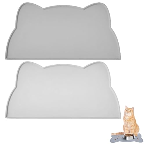 Napfunterlage Silikon Katzen wasserdichte Napfunterlage Futtermatte Katzen Katzenform Haustierfutter Fressnapf Matte Haustier Fütterung Matte Napfunterlage Silikon Katzen und Kleine Hunde 2 Stück von YNR