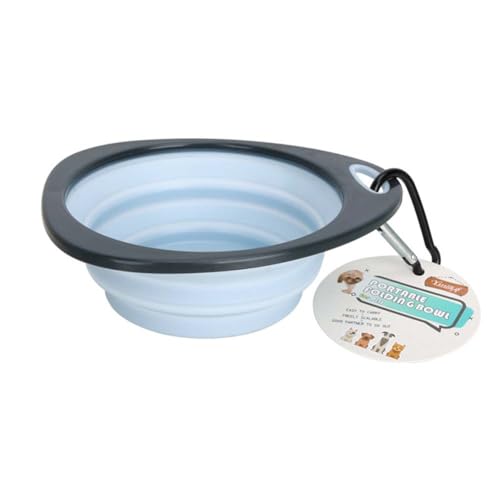 YOBOKO Futternapf für Haustiere Tragbar Faltbar Outdoor-Napf für Hunde und Katzen 350 ml Futternapf für Haustiere Einfach Faltbar Leicht für Reisen Futter- und Wassernapf mit Karabine (Blue) von YOBOKO