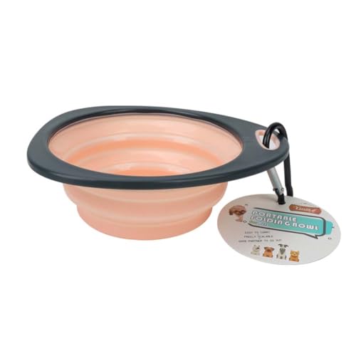 YOBOKO Futternapf für Haustiere Tragbar Faltbar Outdoor-Napf für Hunde und Katzen 350 ml Futternapf für Haustiere Einfach Faltbar Leicht für Reisen Futter- und Wassernapf mit Karabine (Pink) von YOBOKO