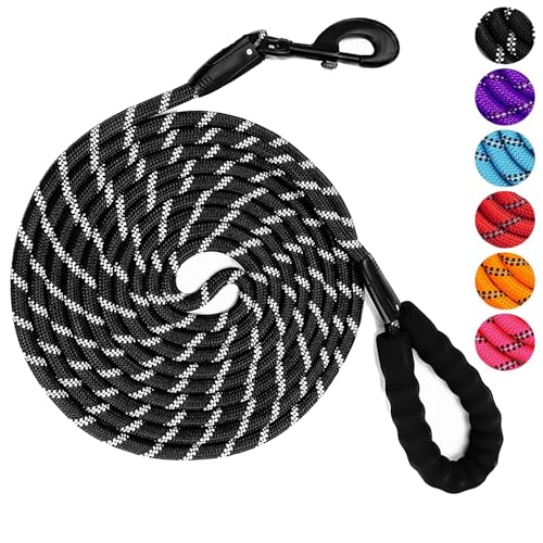 YOBOKO Leuchtende Explosionsgeschützte Hundeleine mit Reflektorstreifen Hundeleine Hundekette Spazier-Traktionsseil Superlange 3 m-Leine Starke Hunde Trainingsleine für Draußen (Black, 0.8CM) von YOBOKO