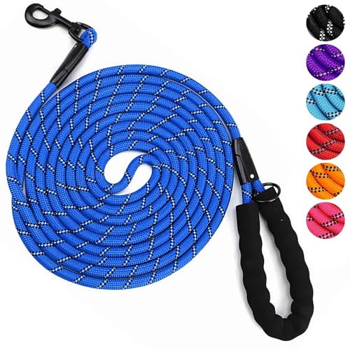 YOBOKO Leuchtende Explosionsgeschützte Hundeleine mit Reflektorstreifen Hundeleine Hundekette Spazier-Traktionsseil Superlange 3 m-Leine Starke Hunde Trainingsleine für Draußen (Blue, 1.2CM) von YOBOKO