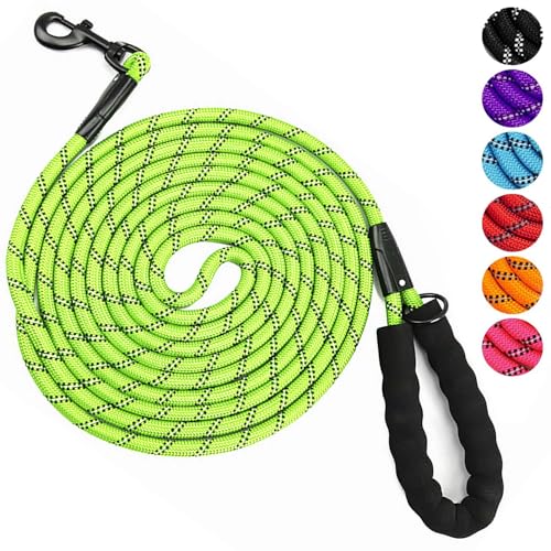 YOBOKO Leuchtende Explosionsgeschützte Hundeleine mit Reflektorstreifen Hundeleine Hundekette Spazier-Traktionsseil Superlange 3 m-Leine Starke Hunde Trainingsleine für Draußen (Green, 1.2CM) von YOBOKO