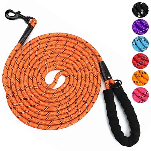 YOBOKO Leuchtende Explosionsgeschützte Hundeleine mit Reflektorstreifen Hundeleine Hundekette Spazier-Traktionsseil Superlange 3 m-Leine Starke Hunde Trainingsleine für Draußen (Orange, 1.2CM X 3M) von YOBOKO