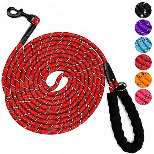 YOBOKO Leuchtende Explosionsgeschützte Hundeleine mit Reflektorstreifen Hundeleine Hundekette Spazier-Traktionsseil Superlange 3 m-Leine Starke Hunde Trainingsleine für Draußen (Red, 1.2CM) von YOBOKO