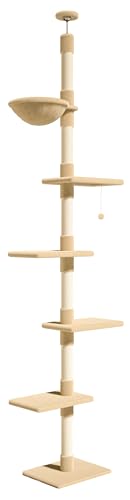 Kratzbaum Turm mit Sisal-Kratzstämmen, Hängematte und baumelndem Spielzeug, Beige von YOCAN