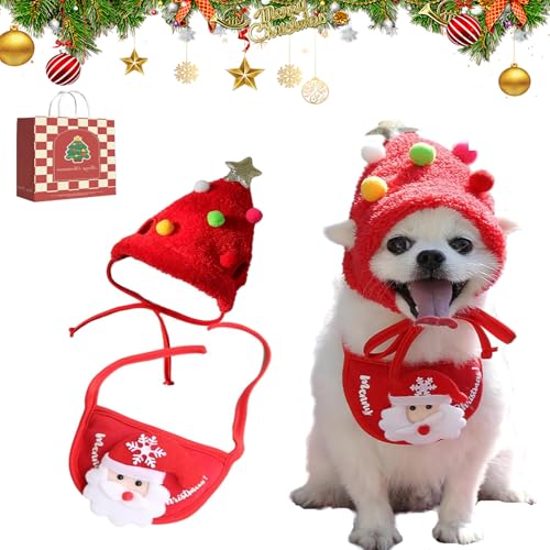 YODAOLI Adorable Christmas Tree Pom-Pom Hat, Celery Pets Dog Santa Hat, Celerypets Dog Christmas Tree Hat, Christmas Green Velvet Headdress Hat for Dogs, Christmas Tree Hat for Dogs (M,#B) von YODAOLI