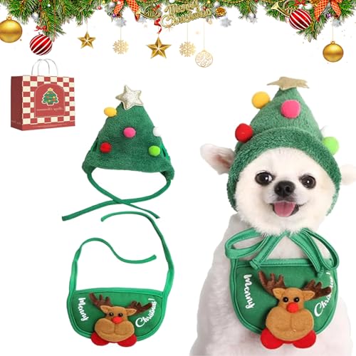 YODAOLI Adorable Christmas Tree Pom-Pom Hat, Celery Pets Dog Santa Hat, Celerypets Dog Christmas Tree Hat, Christmas Green Velvet Headdress Hat for Dogs, Christmas Tree Hat for Dogs (M,#C) von YODAOLI