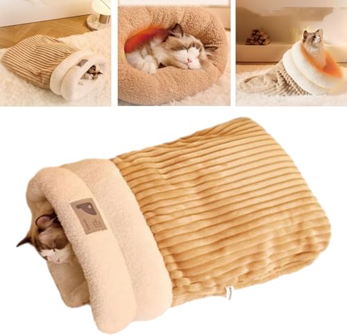 Cat Sleeping Bag, Cat Winter Sleeping Bag, Cat Sleeping Bag Bed, Cat Sleeping Bag for Indoor Cats, Sleeping Bag for Cats, 360°wrap Comfortable Pet Snuggle Sack for Kitten Puppy (L,Brown) von YODAOLI