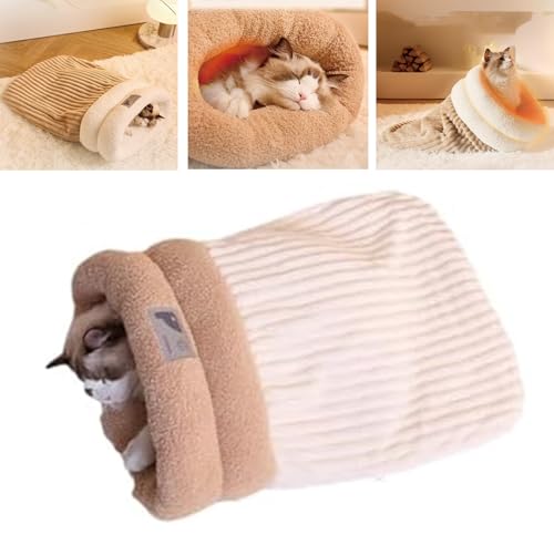 Cat Sleeping Bag, Cat Winter Sleeping Bag, Cat Sleeping Bag Bed, Cat Sleeping Bag for Indoor Cats, Sleeping Bag for Cats, 360°wrap Comfortable Pet Snuggle Sack for Kitten Puppy (L,Off White) von YODAOLI