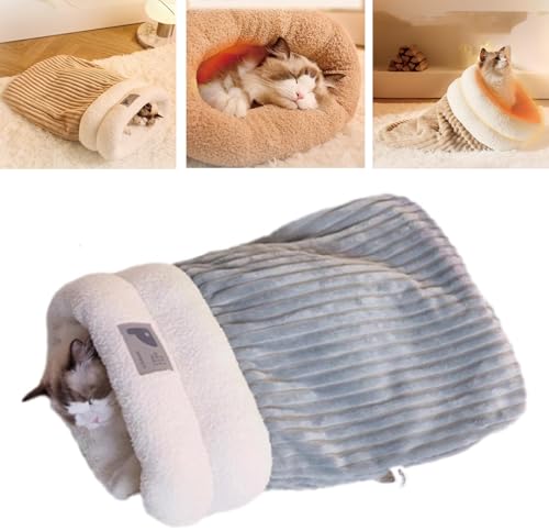 Cat Sleeping Bag, Cat Winter Sleeping Bag, Cat Sleeping Bag Bed, Cat Sleeping Bag for Indoor Cats, Sleeping Bag for Cats, 360°wrap Comfortable Pet Snuggle Sack for Kitten Puppy (M,Grey) von YODAOLI