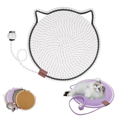 Celery Pets Dual Scratching Pad, Scratching Pads for Indoor Cats, Cat Scratching mat Natural Cotton Rope Cat Scratching Pad, Large Size Cat Bed Cat Scratch Pad with Cat Toy (42cm/16.5inch,White) von YODAOLI