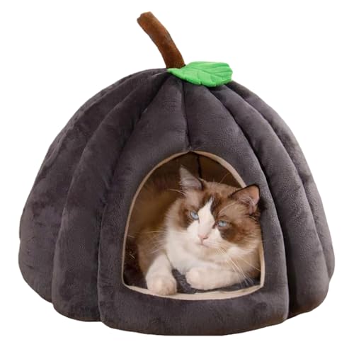 Pumpkin Cat Bed, Cat Beds for Indoor Cats, Cute Pumpkin Shape Cat Cave Bed Cat House Tent with Removable Cushion, Soft Warm Cat Condo Pet Nest, Cute Halloween Cat Bed for Kittens Dogs (L,Gray) von YODAOLI